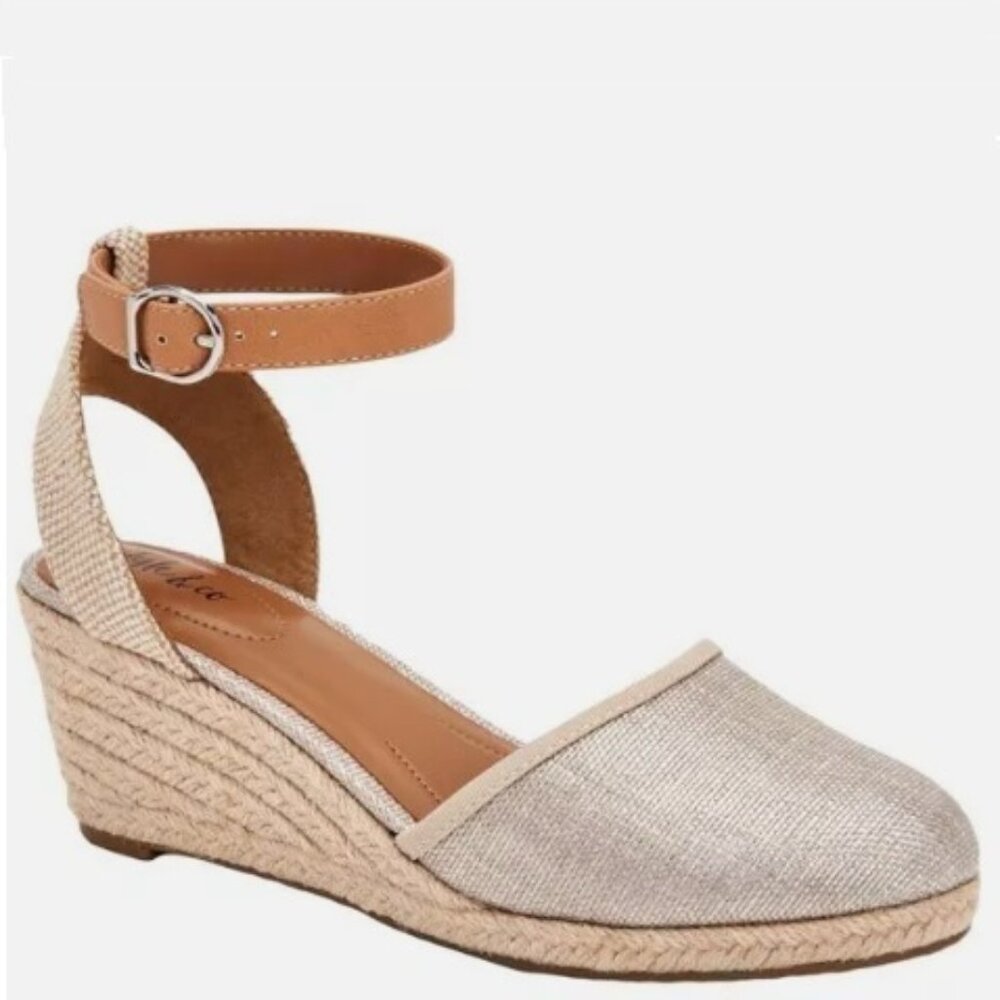 Style & Co Mailena Shine Canvas Wedge Espadrille Sandals Beige Women's US 8.5M